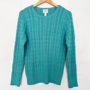St. John's Bay Cable Knit Sweater Crewneck Preppy Classic Size Large Green Blue